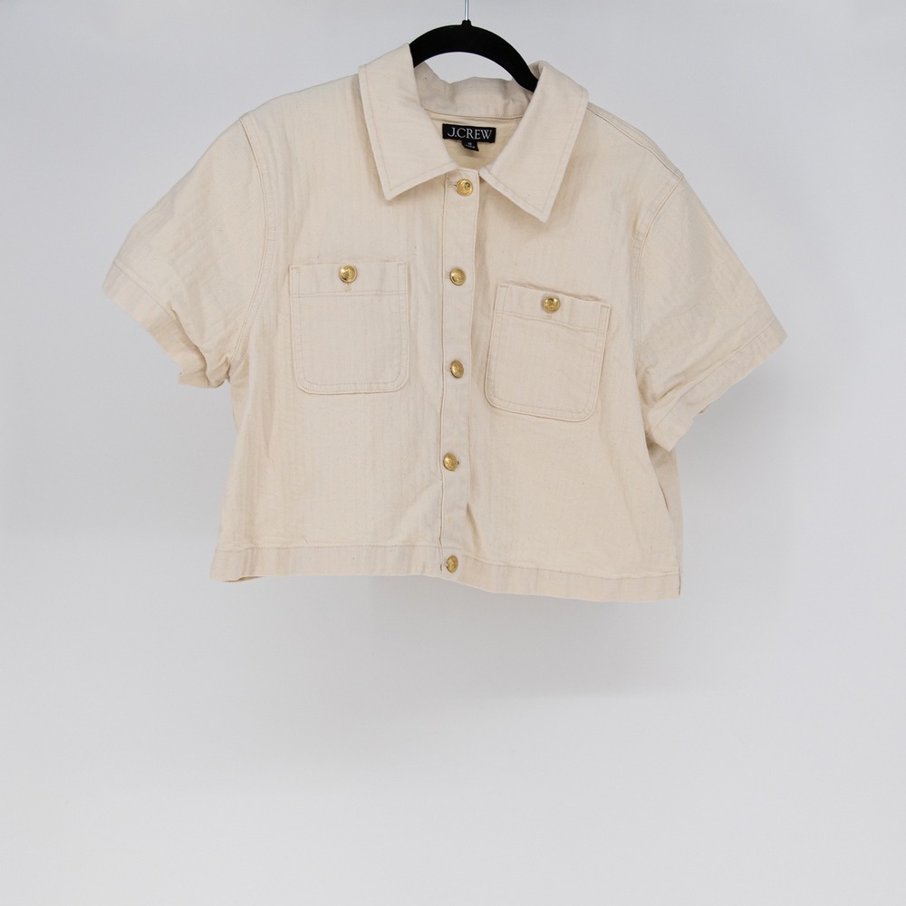 J. Crew Women's Cotton Stretch Denim Button Up Cropped Top In Ecru 10